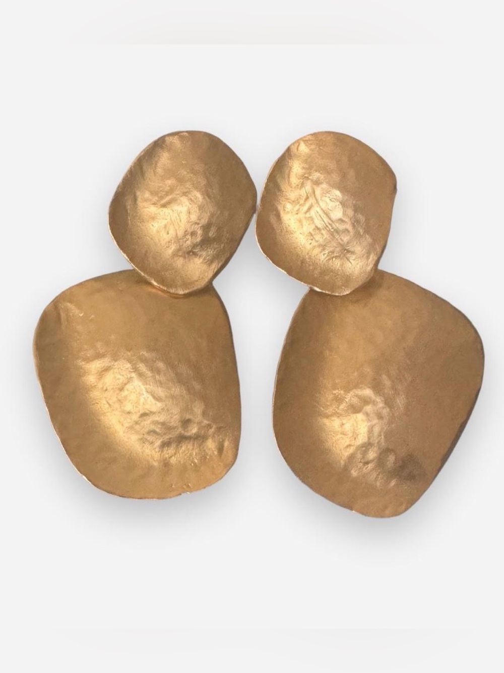 Vintage Kenneth Lane Hammered Gold Metal Geometric Clip On Earrings